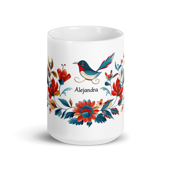 Alejandra Exclusive Name Art Piece Home Office Work Coffee Mug Mexican Spanish Pride Gift Cup One-Of-A-Kind Calligraphy White Glossy Mug | A1 Mexicada