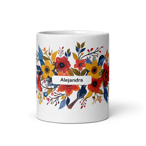 Alejandra Exclusive Name Art Piece Home Office Work Coffee Mug Mexican Spanish Pride Gift Cup One - Of - A - Kind Calligraphy White Glossy Mug | A10 - Mexicada