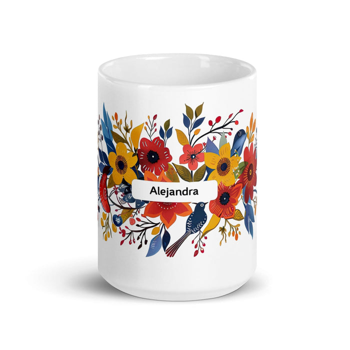 Alejandra Exclusive Name Art Piece Home Office Work Coffee Mug Mexican Spanish Pride Gift Cup One-Of-A-Kind Calligraphy White Glossy Mug | A10 Mexicada