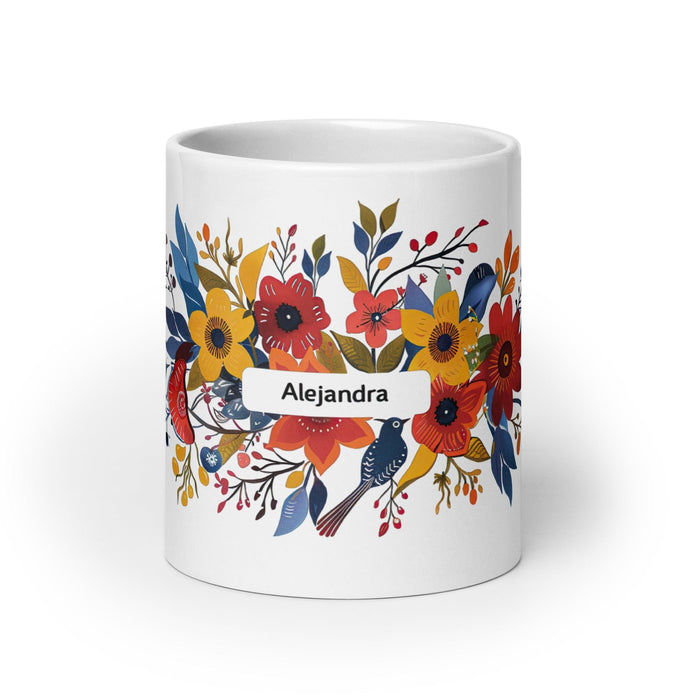 Alejandra Exclusive Name Art Piece Home Office Work Coffee Mug Mexican Spanish Pride Gift Cup One-Of-A-Kind Calligraphy White Glossy Mug | A10 Mexicada