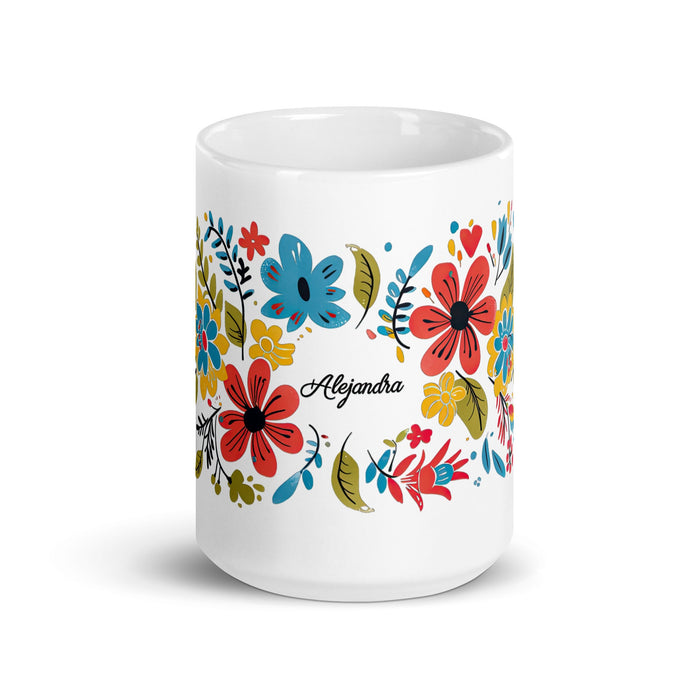 Alejandra Exclusive Name Art Piece Home Office Work Coffee Mug Mexican Spanish Pride Gift Cup One - Of - A - Kind Calligraphy White Glossy Mug | A12 - Mexicada