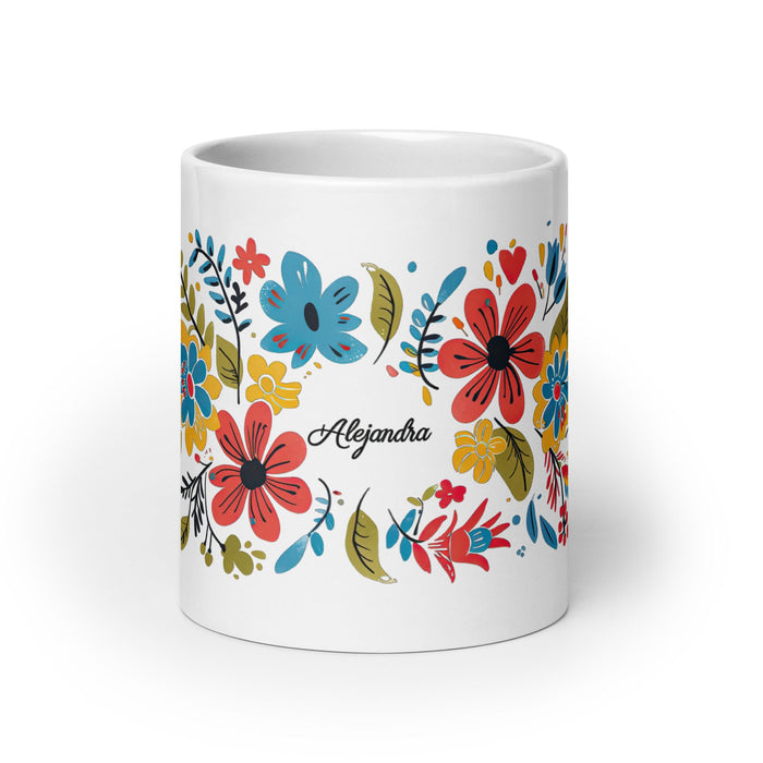 Alejandra Exclusive Name Art Piece Home Office Work Coffee Mug Mexican Spanish Pride Gift Cup One - Of - A - Kind Calligraphy White Glossy Mug | A12 - Mexicada