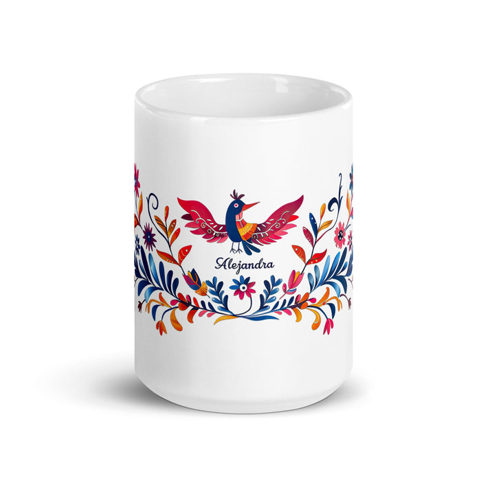 Alejandra Exclusive Name Art Piece Home Office Work Coffee Mug Mexican Spanish Pride Gift Cup One - Of - A - Kind Calligraphy White Glossy Mug | A13 - Mexicada