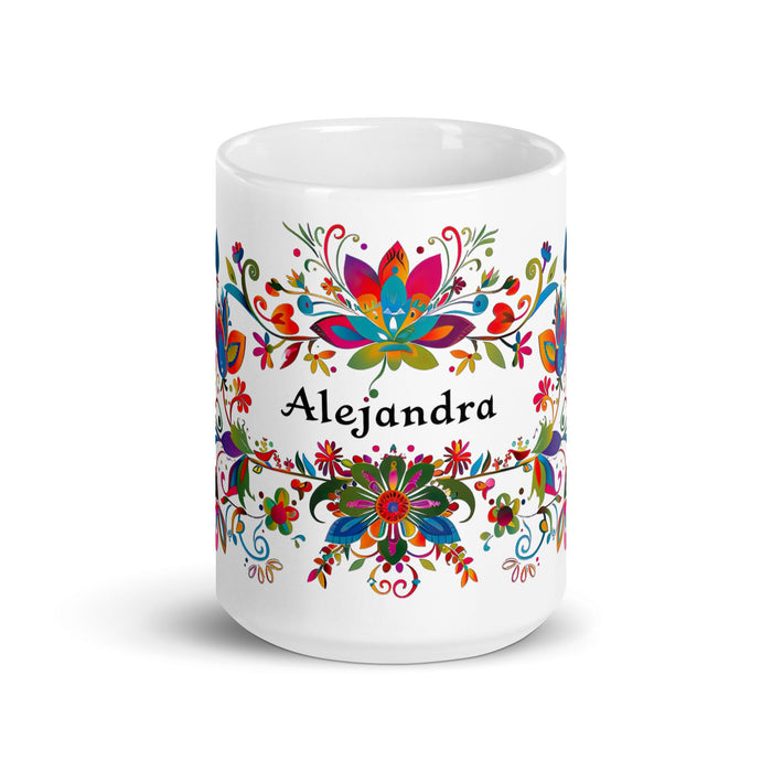 Alejandra Exclusive Name Art Piece Home Office Work Coffee Mug Mexican Spanish Pride Gift Cup One - Of - A - Kind Calligraphy White Glossy Mug | A14 - Mexicada