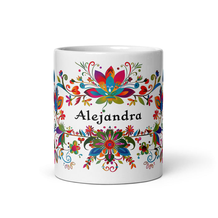 Alejandra Exclusive Name Art Piece Home Office Work Coffee Mug Mexican Spanish Pride Gift Cup One - Of - A - Kind Calligraphy White Glossy Mug | A14 - Mexicada