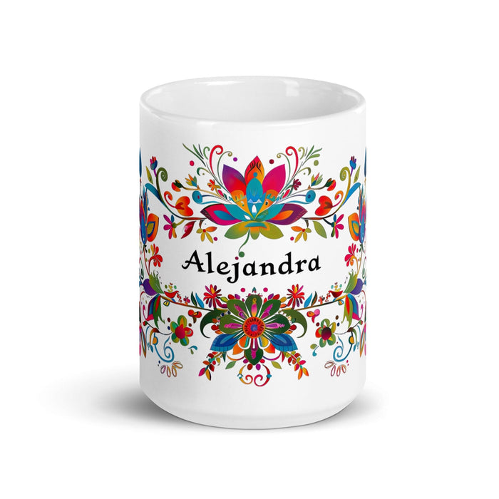 Alejandra Exclusive Name Art Piece Home Office Work Coffee Mug Mexican Spanish Pride Gift Cup One-Of-A-Kind Calligraphy White Glossy Mug | A14 Mexicada