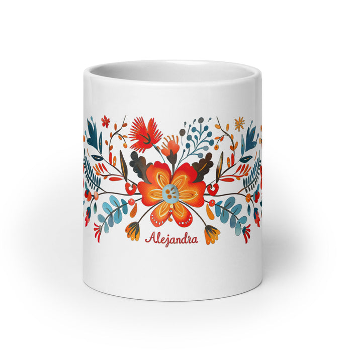 Alejandra Exclusive Name Art Piece Home Office Work Coffee Mug Mexican Spanish Pride Gift Cup One - Of - A - Kind Calligraphy White Glossy Mug | A15 - Mexicada