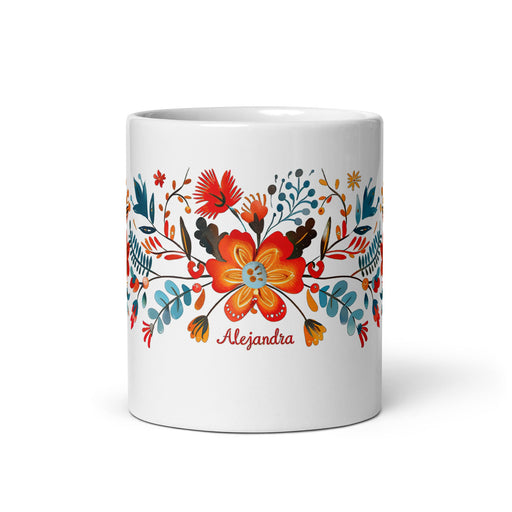 Alejandra Exclusive Name Art Piece Home Office Work Coffee Mug Mexican Spanish Pride Gift Cup One - Of - A - Kind Calligraphy White Glossy Mug | A15 - Mexicada