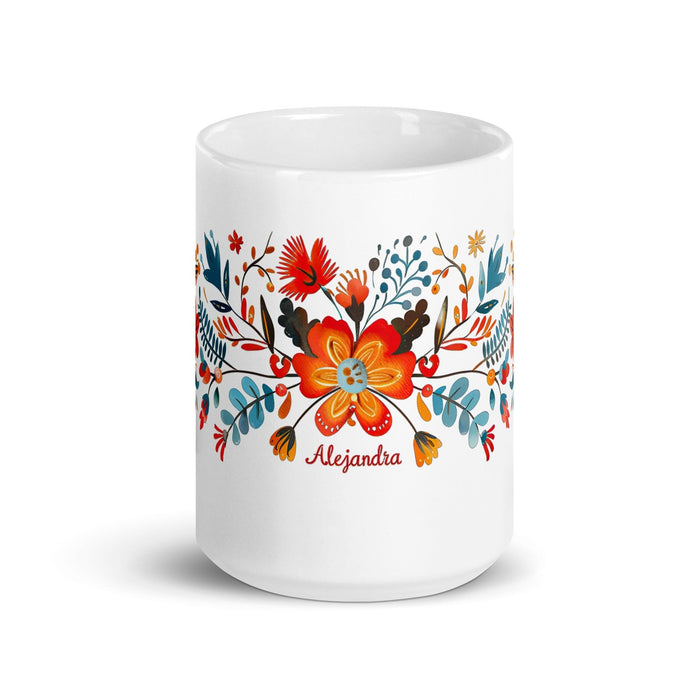 Alejandra Exclusive Name Art Piece Home Office Work Coffee Mug Mexican Spanish Pride Gift Cup One-Of-A-Kind Calligraphy White Glossy Mug | A15 Mexicada