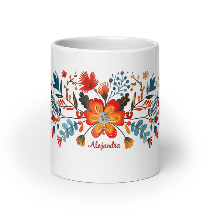 Alejandra Exclusive Name Art Piece Home Office Work Coffee Mug Mexican Spanish Pride Gift Cup One-Of-A-Kind Calligraphy White Glossy Mug | A15 Mexicada