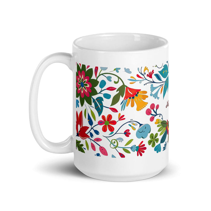 Alejandra Exclusive Name Art Piece Home Office Work Coffee Mug Mexican Spanish Pride Gift Cup One-Of-A-Kind Calligraphy White Glossy Mug | A16 Mexicada