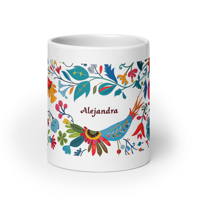 Alejandra Exclusive Name Art Piece Home Office Work Coffee Mug Mexican Spanish Pride Gift Cup One-Of-A-Kind Calligraphy White Glossy Mug | A16 Mexicada