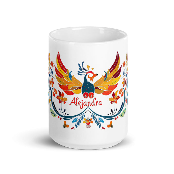 Alejandra Exclusive Name Art Piece Home Office Work Coffee Mug Mexican Spanish Pride Gift Cup One - Of - A - Kind Calligraphy White Glossy Mug | A17 - Mexicada