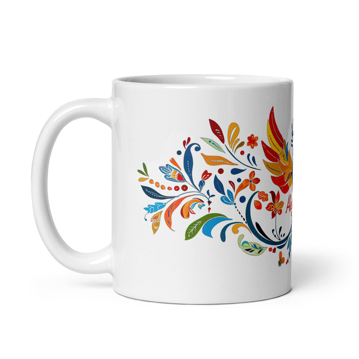 Alejandra Exclusive Name Art Piece Home Office Work Coffee Mug Mexican Spanish Pride Gift Cup One - Of - A - Kind Calligraphy White Glossy Mug | A17 - Mexicada