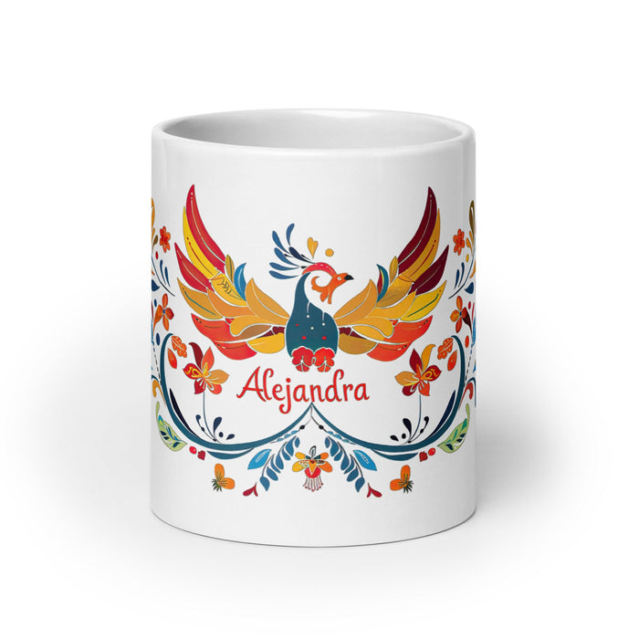 Alejandra Exclusive Name Art Piece Home Office Work Coffee Mug Mexican Spanish Pride Gift Cup One - Of - A - Kind Calligraphy White Glossy Mug | A17 - Mexicada