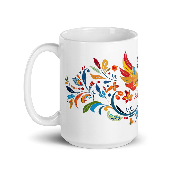 Alejandra Exclusive Name Art Piece Home Office Work Coffee Mug Mexican Spanish Pride Gift Cup One-Of-A-Kind Calligraphy White Glossy Mug | A17 Mexicada