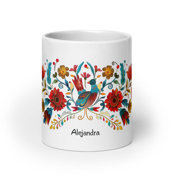 Alejandra Exclusive Name Art Piece Home Office Work Coffee Mug Mexican Spanish Pride Gift Cup One - Of - A - Kind Calligraphy White Glossy Mug | A18 - Mexicada