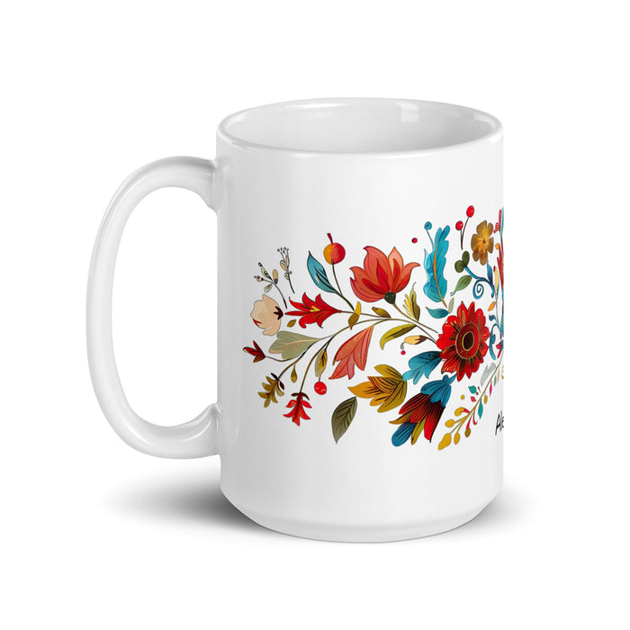 Alejandra Exclusive Name Art Piece Home Office Work Coffee Mug Mexican Spanish Pride Gift Cup One - Of - A - Kind Calligraphy White Glossy Mug | A18 - Mexicada