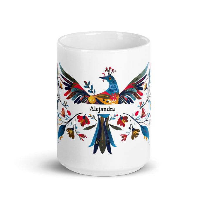 Alejandra Exclusive Name Art Piece Home Office Work Coffee Mug Mexican Spanish Pride Gift Cup One - Of - A - Kind Calligraphy White Glossy Mug | A2 - Mexicada