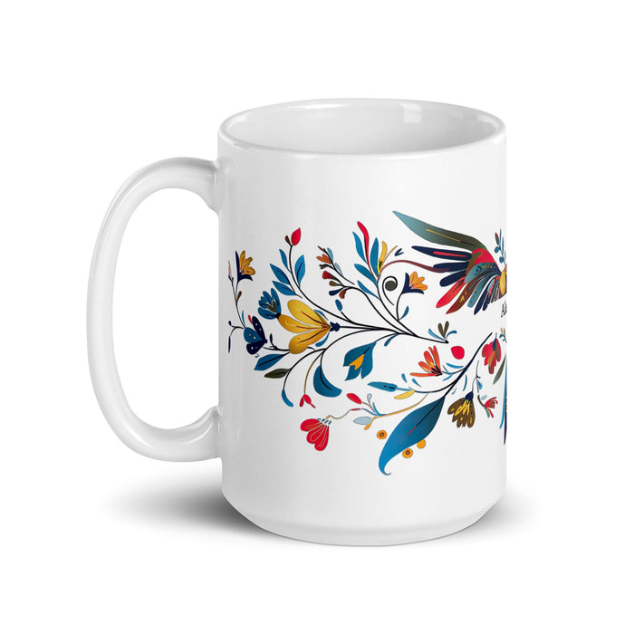 Alejandra Exclusive Name Art Piece Home Office Work Coffee Mug Mexican Spanish Pride Gift Cup One - Of - A - Kind Calligraphy White Glossy Mug | A2 - Mexicada