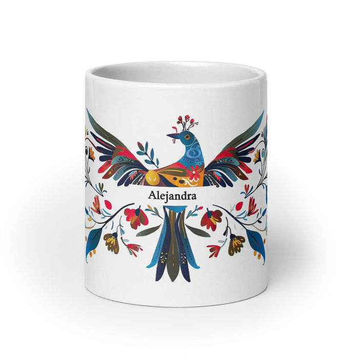 Alejandra Exclusive Name Art Piece Home Office Work Coffee Mug Mexican Spanish Pride Gift Cup One-Of-A-Kind Calligraphy White Glossy Mug | A2 Mexicada