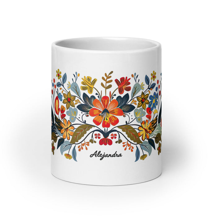 Alejandra Exclusive Name Art Piece Home Office Work Coffee Mug Mexican Spanish Pride Gift Cup One - Of - A - Kind Calligraphy White Glossy Mug | A3 - Mexicada