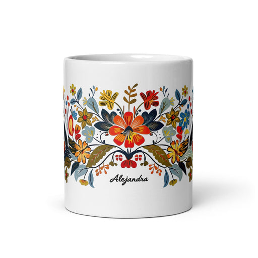 Alejandra Exclusive Name Art Piece Home Office Work Coffee Mug Mexican Spanish Pride Gift Cup One-Of-A-Kind Calligraphy White Glossy Mug | A3 Mexicada