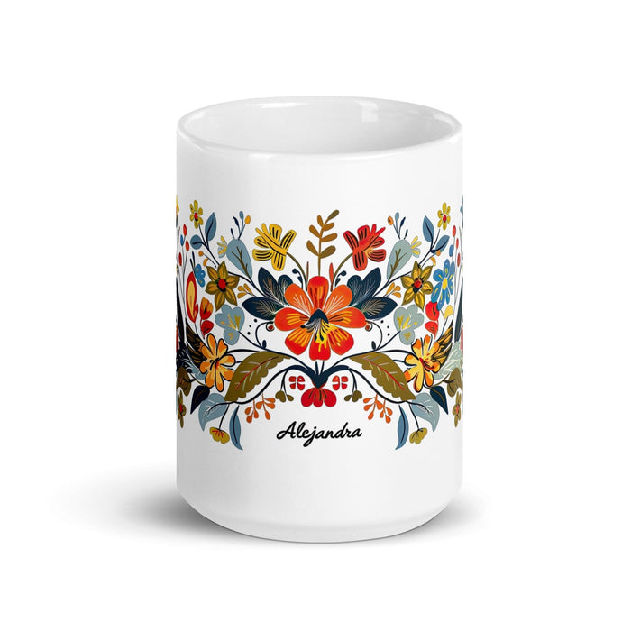 Alejandra Exclusive Name Art Piece Home Office Work Coffee Mug Mexican Spanish Pride Gift Cup One-Of-A-Kind Calligraphy White Glossy Mug | A3 Mexicada