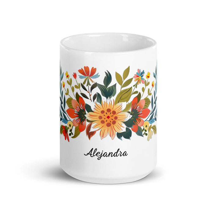 Alejandra Exclusive Name Art Piece Home Office Work Coffee Mug Mexican Spanish Pride Gift Cup One - Of - A - Kind Calligraphy White Glossy Mug | A5 - Mexicada