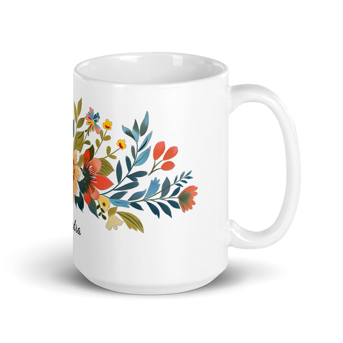 Alejandra Exclusive Name Art Piece Home Office Work Coffee Mug Mexican Spanish Pride Gift Cup One-Of-A-Kind Calligraphy White Glossy Mug | A5 Mexicada 15 oz