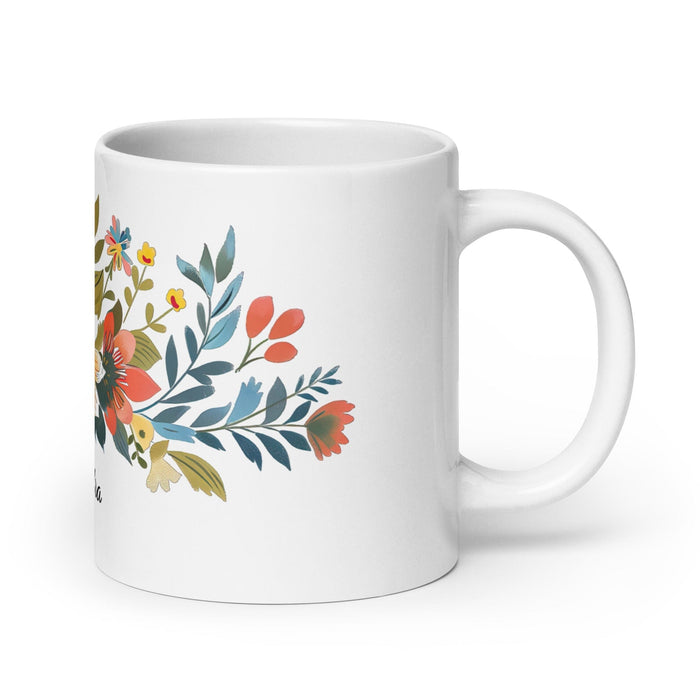 Alejandra Exclusive Name Art Piece Home Office Work Coffee Mug Mexican Spanish Pride Gift Cup One-Of-A-Kind Calligraphy White Glossy Mug | A5 Mexicada 20 oz