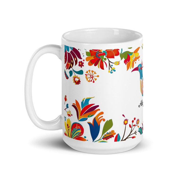 Alejandra Exclusive Name Art Piece Home Office Work Coffee Mug Mexican Spanish Pride Gift Cup One-Of-A-Kind Calligraphy White Glossy Mug | A6 Mexicada