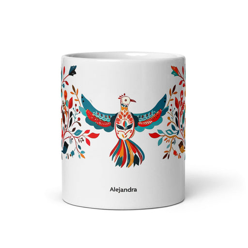 Alejandra Exclusive Name Art Piece Home Office Work Coffee Mug Mexican Spanish Pride Gift Cup One-Of-A-Kind Calligraphy White Glossy Mug | A7 Mexicada