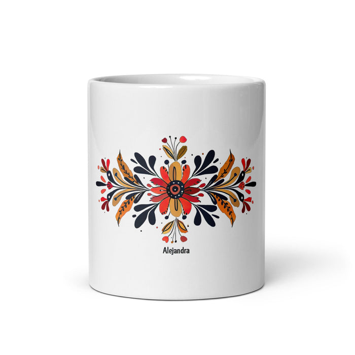 Alejandra Exclusive Name Art Piece Home Office Work Coffee Mug Mexican Spanish Pride Gift Cup One - Of - A - Kind Calligraphy White Glossy Mug | A8 - Mexicada