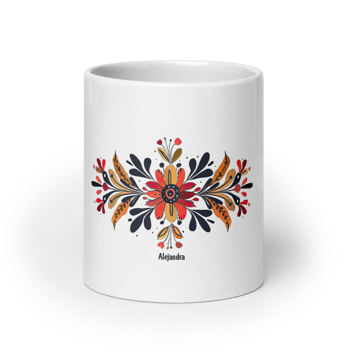 Alejandra Exclusive Name Art Piece Home Office Work Coffee Mug Mexican Spanish Pride Gift Cup One - Of - A - Kind Calligraphy White Glossy Mug | A8 - Mexicada