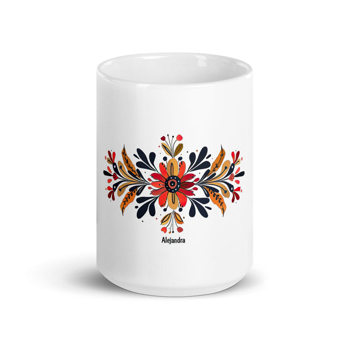 Alejandra Exclusive Name Art Piece Home Office Work Coffee Mug Mexican Spanish Pride Gift Cup One - Of - A - Kind Calligraphy White Glossy Mug | A8 - Mexicada