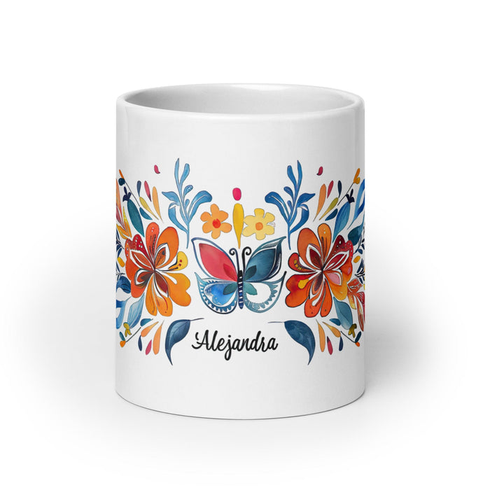 Alejandra Exclusive Name Art Piece Home Office Work Coffee Mug Mexican Spanish Pride Gift Cup One-Of-A-Kind Calligraphy White Glossy Mug | A9 Mexicada