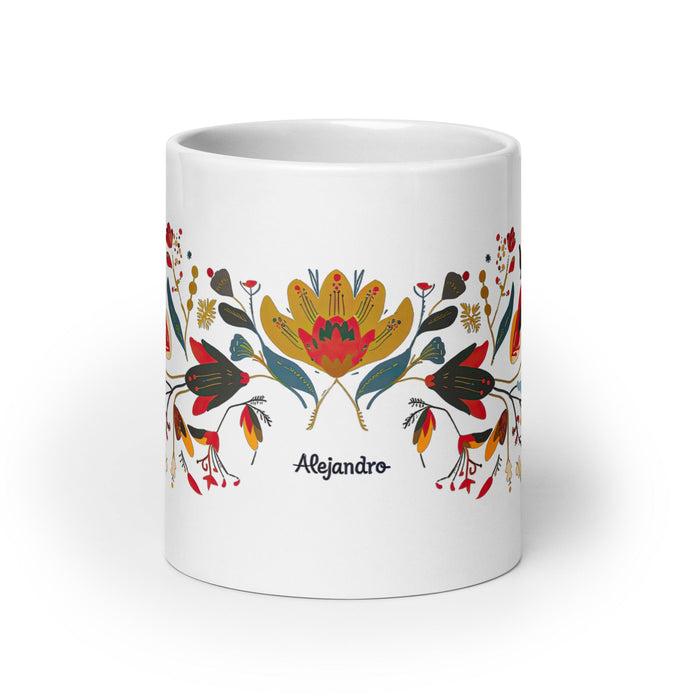 Alejandro Exclusive Name Art Piece Home Office Work Coffee Mug Mexican Spanish Pride Gift Cup One - Of - A - Kind Calligraphy White Glossy Mug | A1 - Mexicada