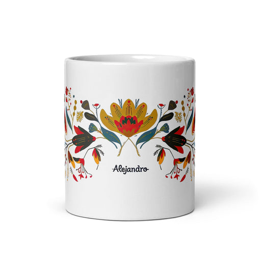 Alejandro Exclusive Name Art Piece Home Office Work Coffee Mug Mexican Spanish Pride Gift Cup One-Of-A-Kind Calligraphy White Glossy Mug | A1 Mexicada