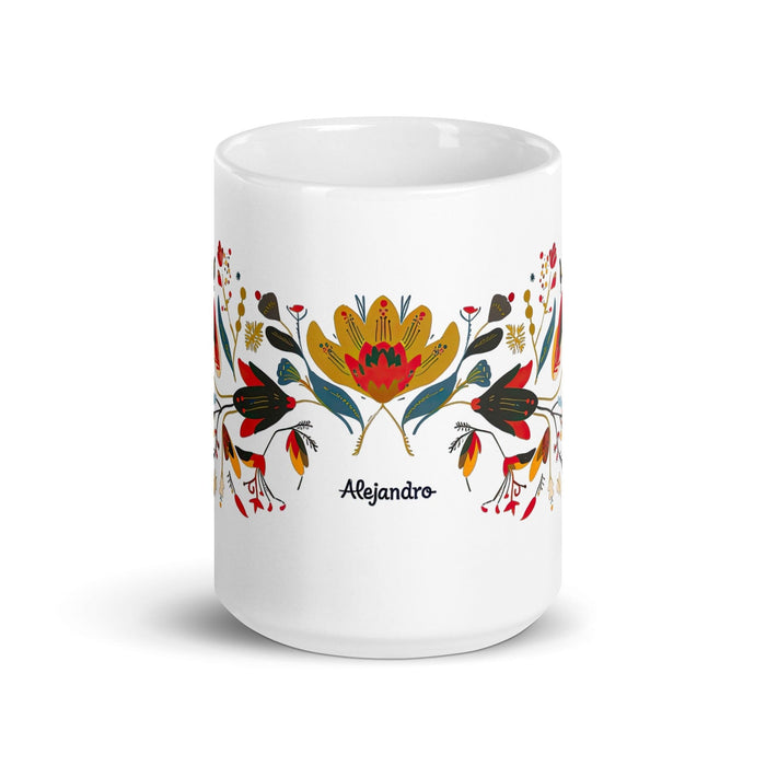 Alejandro Exclusive Name Art Piece Home Office Work Coffee Mug Mexican Spanish Pride Gift Cup One-Of-A-Kind Calligraphy White Glossy Mug | A1 Mexicada