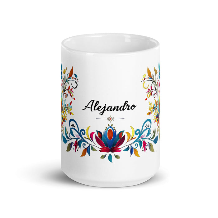 Alejandro Exclusive Name Art Piece Home Office Work Coffee Mug Mexican Spanish Pride Gift Cup One - Of - A - Kind Calligraphy White Glossy Mug | A11 - Mexicada