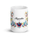 Alejandro Exclusive Name Art Piece Home Office Work Coffee Mug Mexican Spanish Pride Gift Cup One - Of - A - Kind Calligraphy White Glossy Mug | A11 - Mexicada