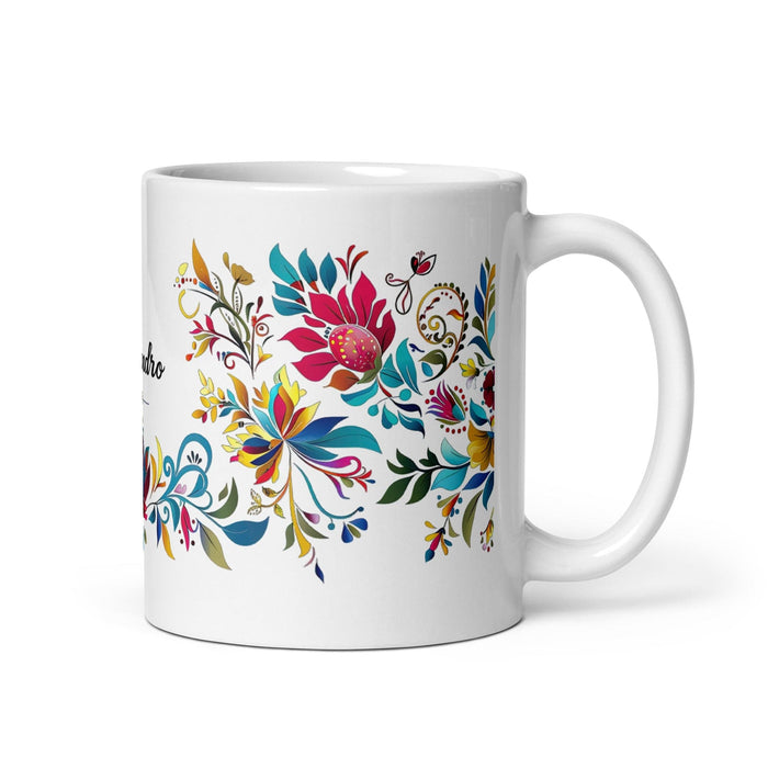 Alejandro Exclusive Name Art Piece Home Office Work Coffee Mug Mexican Spanish Pride Gift Cup One-Of-A-Kind Calligraphy White Glossy Mug | A11 Mexicada 11 oz