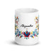 Alejandro Exclusive Name Art Piece Home Office Work Coffee Mug Mexican Spanish Pride Gift Cup One-Of-A-Kind Calligraphy White Glossy Mug | A11 Mexicada