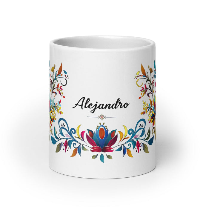 Alejandro Exclusive Name Art Piece Home Office Work Coffee Mug Mexican Spanish Pride Gift Cup One-Of-A-Kind Calligraphy White Glossy Mug | A11 Mexicada