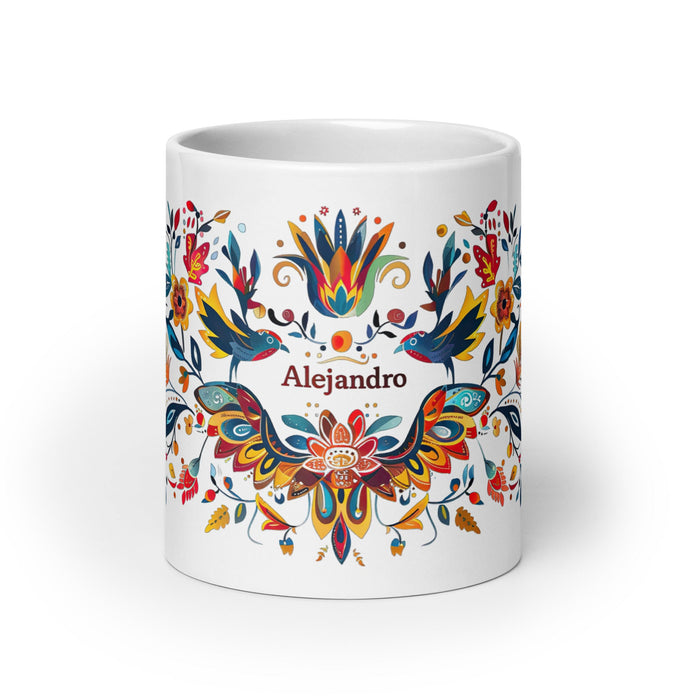 Alejandro Exclusive Name Art Piece Home Office Work Coffee Mug Mexican Spanish Pride Gift Cup One - Of - A - Kind Calligraphy White Glossy Mug | A13 - Mexicada