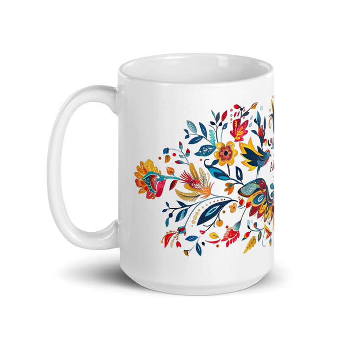 Alejandro Exclusive Name Art Piece Home Office Work Coffee Mug Mexican Spanish Pride Gift Cup One - Of - A - Kind Calligraphy White Glossy Mug | A13 - Mexicada