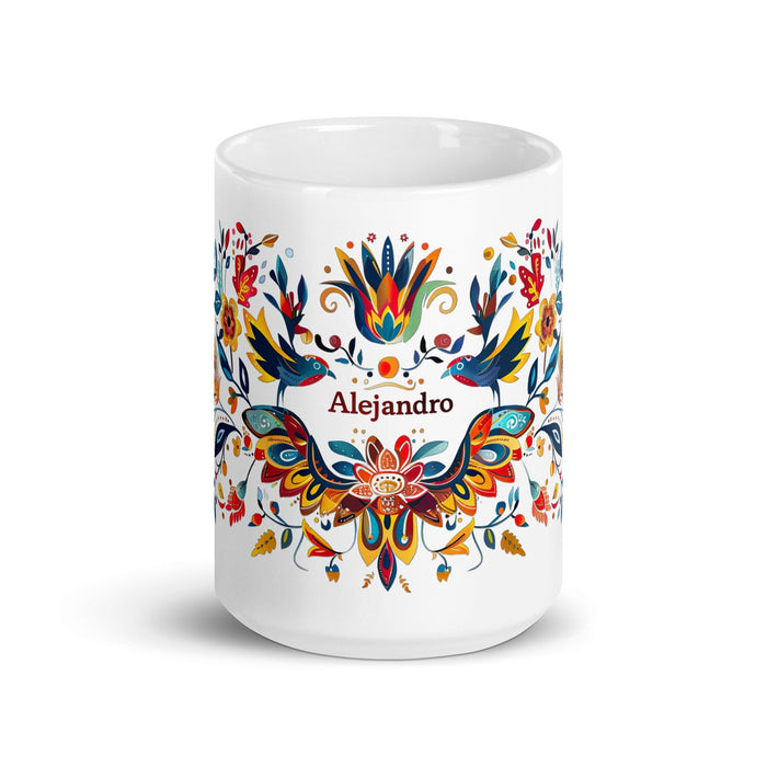 Alejandro Exclusive Name Art Piece Home Office Work Coffee Mug Mexican Spanish Pride Gift Cup One - Of - A - Kind Calligraphy White Glossy Mug | A13 - Mexicada