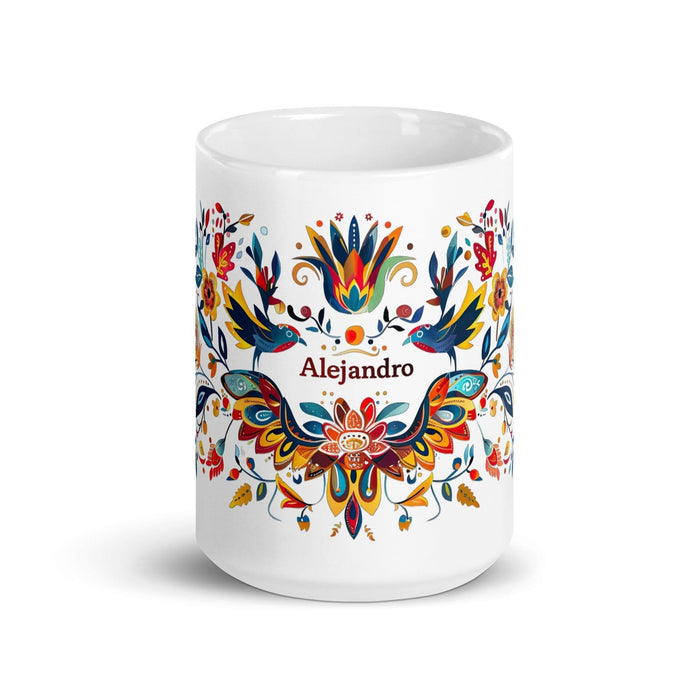 Alejandro Exclusive Name Art Piece Home Office Work Coffee Mug Mexican Spanish Pride Gift Cup One-Of-A-Kind Calligraphy White Glossy Mug | A13 Mexicada