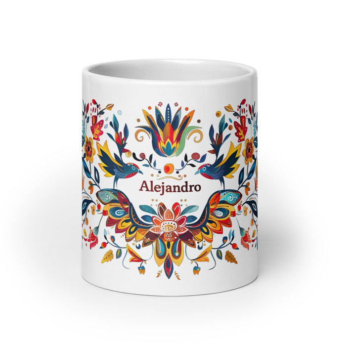 Alejandro Exclusive Name Art Piece Home Office Work Coffee Mug Mexican Spanish Pride Gift Cup One-Of-A-Kind Calligraphy White Glossy Mug | A13 Mexicada